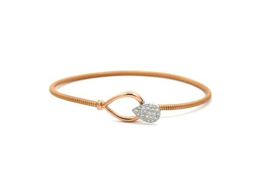 18K Rose and White Gold Bangle with Pavé-Set Natural Round Diamonds in Pear Shape